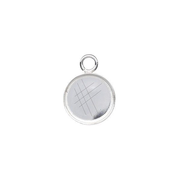 Drop, fine silver, 12mm round bezel cup setting with open loop. Sold per pkg of 4. image number 0