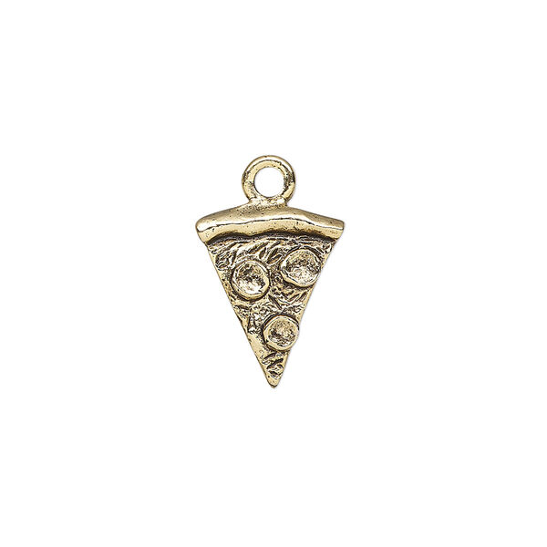 Charm, antique gold-plated pewter (tin-based alloy), 15.5x12mm single-sided pizza slice. Sold per pkg of 2. image number 0