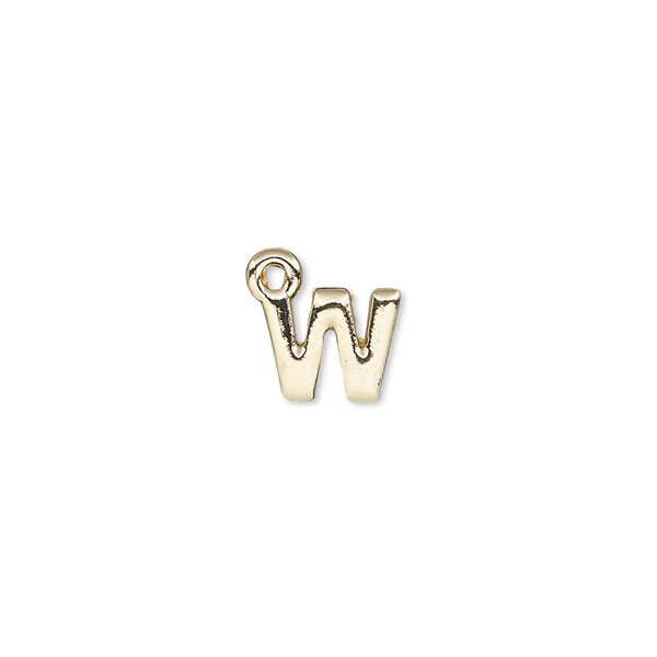 Charm, gold-finished "pewter" (zinc-based alloy), 9.5x7.5mm alphabet letter W. Sold per pkg of 2. image number 0
