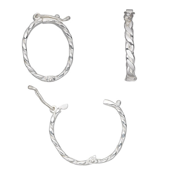 Clasp, JBB Findings, twister style with safety, sterling silver, 23.5x18.5mm hinged twist oval. Sold individually. image number 0
