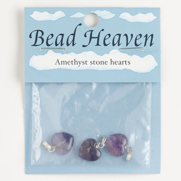 Pendant steel / amethyst 1pkg3 12-14mm puffed heart, silver finish / light to dark natural image number 0