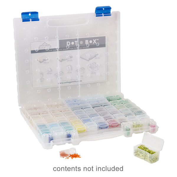 Organizer, Dot Box™, plastic, clear and blue, 14 x 11-1/2 x 1-1/2 inches with 94 removable containers and pop-up lid. Sold per 95-piece set. image number 0