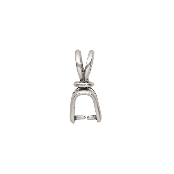 Bail, JBB Findings, ice-pick, antique silver-plated pewter (tin-based alloy), 19x5mm double-sided shield with lines and swivel, 6mm grip length. Sold individually. image number 1