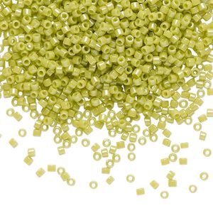 Seed bead, Delica®, glass, pkg/50g, #11 round, opaque glazed luster chartreuse (DB-0262).