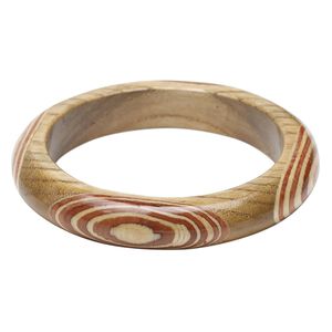 Bracelet, bangle, Everyday Jewelry, maple wood (assembled), brown, 15mm wide with inlaid design, 7-1/2 inches. Sold Individually.