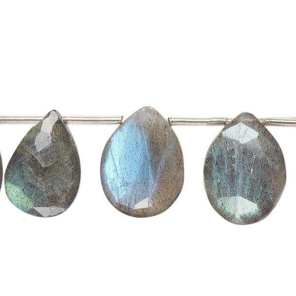 Labradorite 1pkg8, hand-cut top-drilled faceted puffed teardrop bead natural 16x10mm-21x13mm image number 0