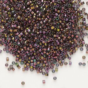 Seed bead, Delica®, glass, pkg/50g, #11 round, translucent rainbow gold luster forest green (DB-0127).