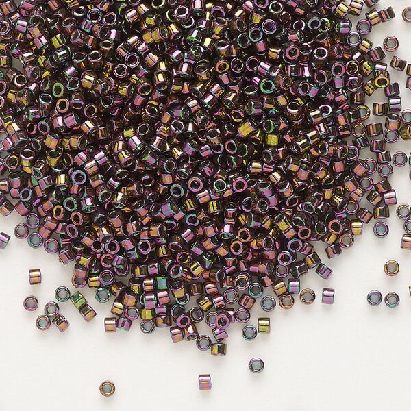 Seed bead, Delica®, glass, pkg/50g, #11 round, translucent rainbow gold luster forest green (DB-0127). image number 0
