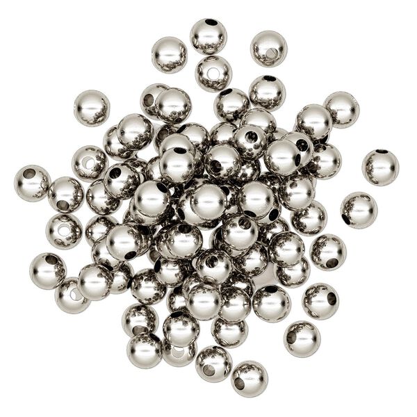 Bead, imitation nickel-plated brass, 6mm round. Sold per pkg of 100. image number 0