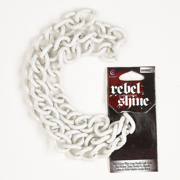 Chain, steel and enamel, white, 12mm curb. Sold per pkg of 20 inches. image number 0