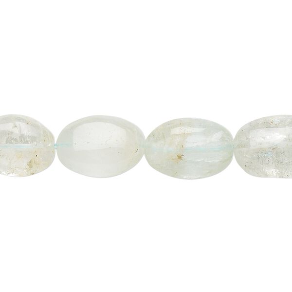 Bead, aquamarine (heated), light, 9x8mm-19x14mm hand-cut graduated puffed oval with 0.4-1.4mm hole, C- grade, Mohs hardness 7-1/2 to 8. Sold per 16-inch strand. image number 0