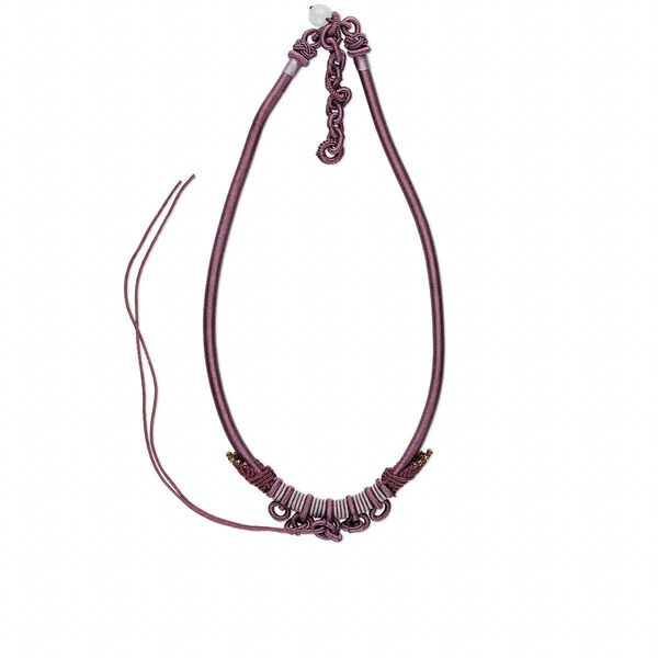 Necklace cord, macramé with white quartz fastener, purple, 16-inches with 2-inch extender. Sold individually. image number 0