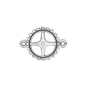 Link, antique silver-plated pewter (tin-based alloy), 18x18mm double-sided gear. Sold individually.