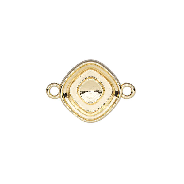 Link, Almost Instant Jewelry®, gold-finished "pewter" (zinc-based alloy), 15mm diamond with 12mm cushion setting. Sold per pkg of 2. image number 0