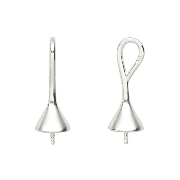 Pendant, sterling silver, 23x8.5mm bell with 4.5mm peg and 3.5mm hole, fits 8-10mm half-drilled bead. Sold individually. image number 0