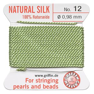 Thread, Griffin, silk, jade green, size #12. Sold per 2-meter card (approximately 78 inches).