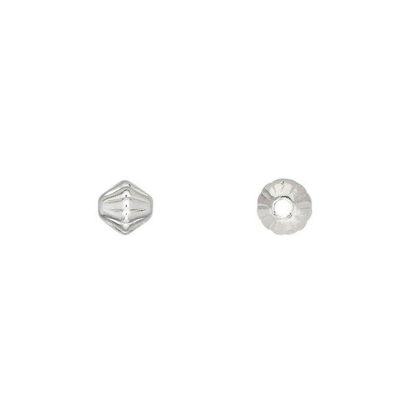 Bead, silver-plated brass, 6mm corrugated double cone. Sold per pkg of 100. image number 0