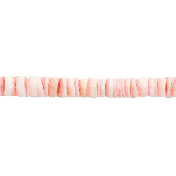 Bead, red lip shell (natural), 4-5mm hand-cut heishi with 0.9-2mm hole, Mohs hardness 3-1/2. Sold per 15" to 16" strand. image number 0