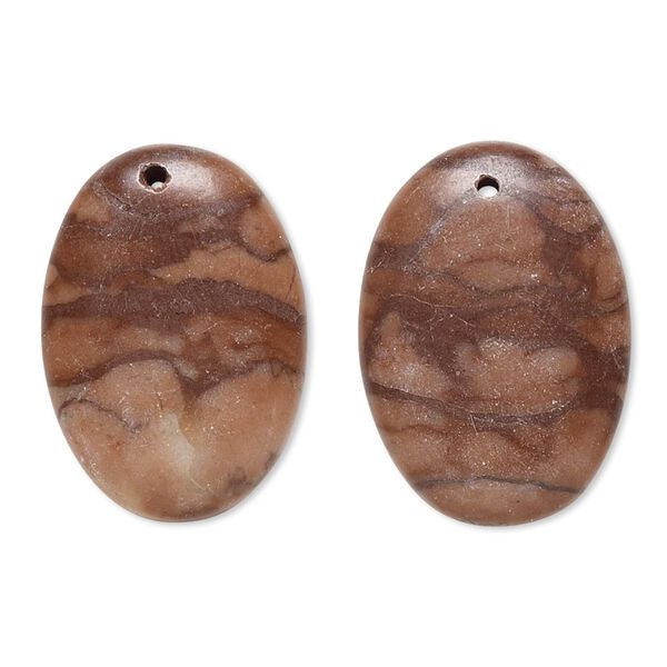 Brown zebra stone 1pkg2, top-drilled puffed flat back oval drop natural 24x18mm-26x19mm image number 0