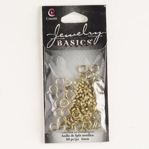 Split ring, gold-finished steel, 6mm round. Sold per pkg of 80.