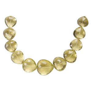 Lemon quartz 1pkg1, hand-cut top-drilled faceted puffed teardrop bead 7 inch graduated 16x15mm-26x22mm