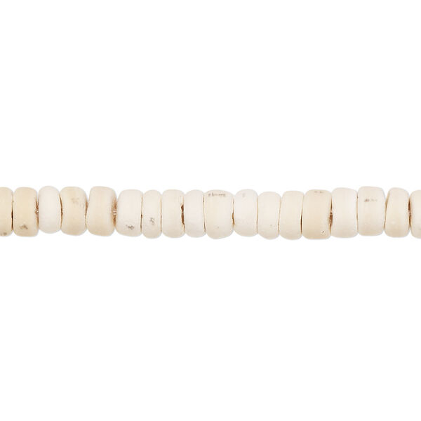 Bead, wood (bleached / waxed), white, 5x1.5mm-6x3.5mm hand-cut rondelle. Sold per pkg of (2) 15-1/2" to 16" strands. image number 0