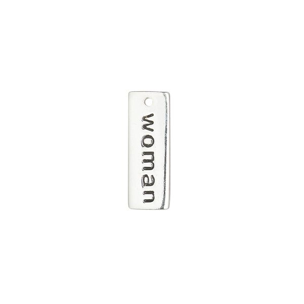 Drop, sterling silver and enamel, black, 17x6mm single-sided rectangle with "woman." Sold individually. image number 0