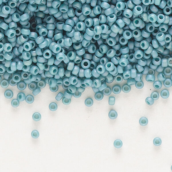 Seed bead, Miyuki, glass, pkg/35g, #15 rocaille, opaque matte rainbow nile blue, (RR-4702). image number 0