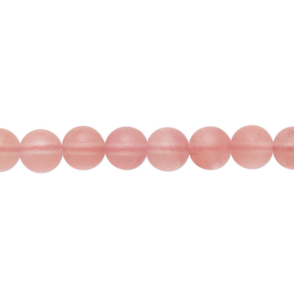 Bead, cherry "quartz" (glass), matte pink, 6mm round. Sold per 8-inch strand, approximately 30 beads. image number 0
