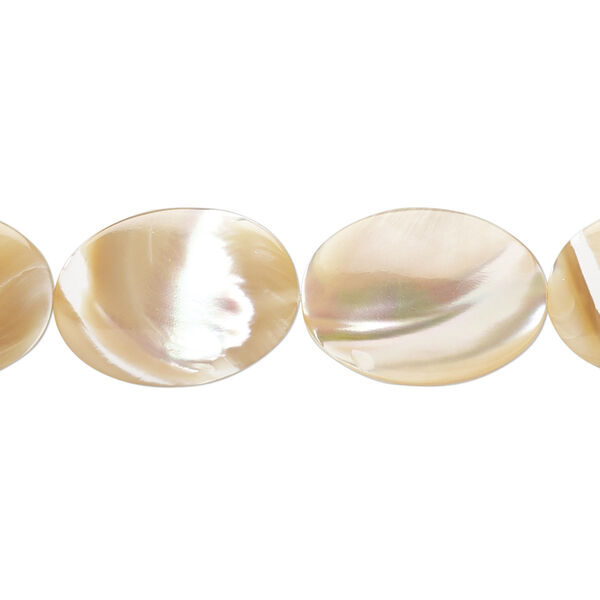 Bead, mother-of-pearl shell (natural), 18x13mm flat oval, Mohs hardness 3-1/2. Sold per 15-1/2" to 16" strand. image number 0
