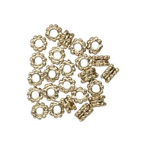 Bead, antique gold-finished "pewter" (zinc-based alloy), 5x3mm stacked beaded rondelle. Sold per pkg of 24.