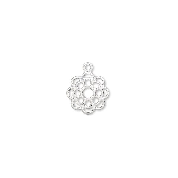 Charm, silver-plated brass, 10mm open flower. Sold per pkg of 100. image number 0