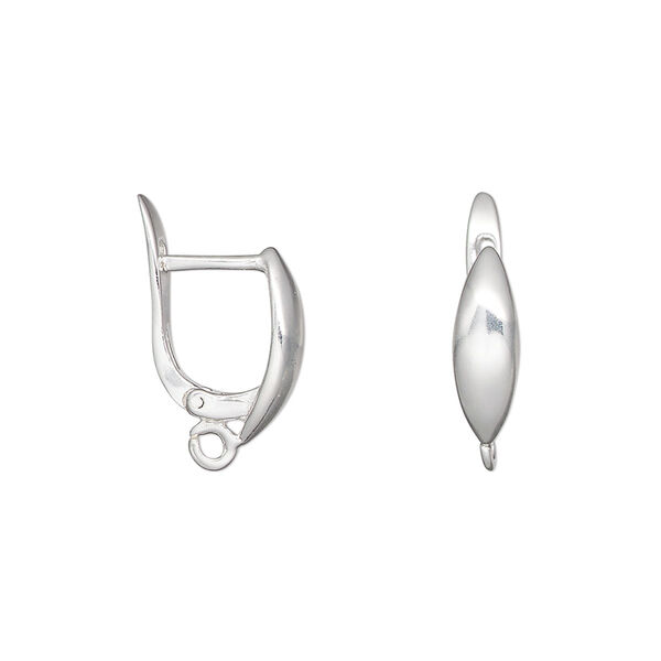 Ear wire, sterling silver, 15mm leverback with marquise and open loop, 17 gauge. Sold per pair. image number 0