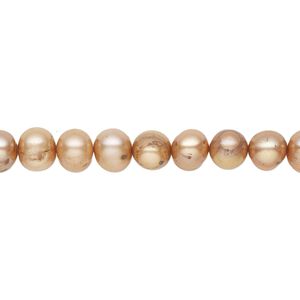 Pearl, cultured freshwater (dyed), brown, 5-6mm semi-round, C+ grade, Mohs hardness 2-1/2 to 4. Sold per 15-inch strand.