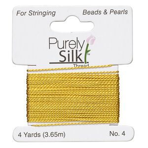 Thread, Purely Silk™, yellow, medium-heavy, size #4, 24-pound test. Sold per 4-yard card.