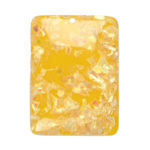 Focal, resin, opalescent yellow, 35x25mm single-sided flat rectangle with domed center. Sold per pkg of 10.