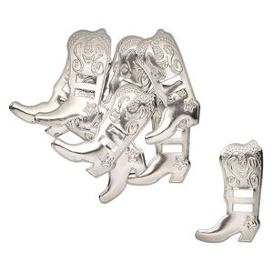 Slide, steel, 53x34mm-54x35mm textured cowboy boot, (2) 10x4.5mm rectangle holes. Sold per pkg of 10.