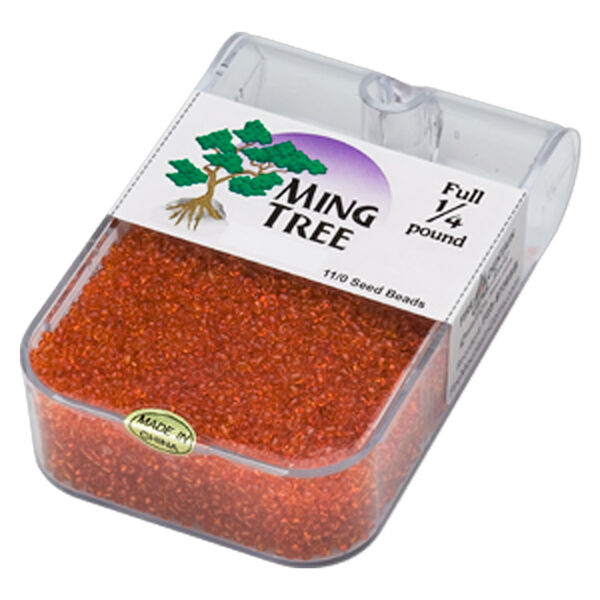 Seed bead, Ming Tree™, glass, pkg/1/4 pound, #11 round, transparent orange. image number 0