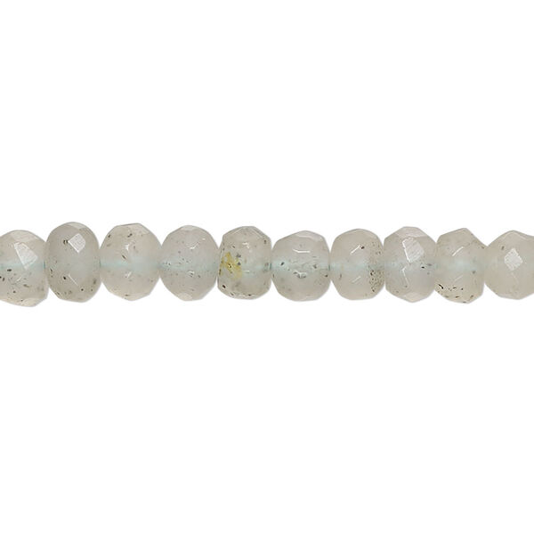 Bead, moss aquamarine (heated), light, 5x4mm-7x5mm hand-cut rondelle, X grade, Mohs hardness 7-1/2 to 8. Sold per 14-inch strand, approximately 90 beads. image number 0