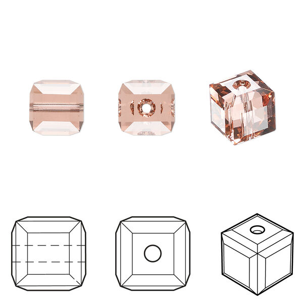 Bead 6pk rose peach, Crystal Passions® 8mm cube 5601 image number 0