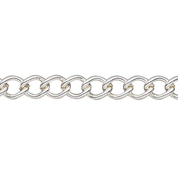 Chain, silver-plated steel, 6mm curb. Sold per pkg of 5 feet. image number 0