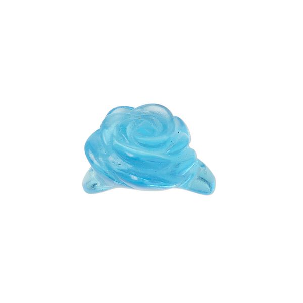Ring component, glass, translucent bright blue, 17x15mm-19x17mm carved flower. Sold Individually. image number 0