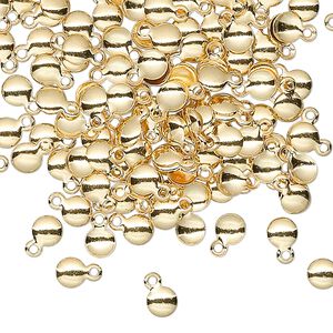 Drop, gold-plated brass, 4mm round. Sold per pkg of 100.