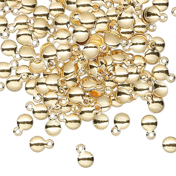 Drop, gold-plated brass, 4mm round. Sold per pkg of 100. image number 0