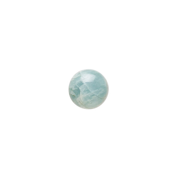 Cabochon, aquamarine (heated), 10mm hand-cut calibrated round, C grade, Mohs hardness 7-1/2 to 8. Sold individually. image number 0