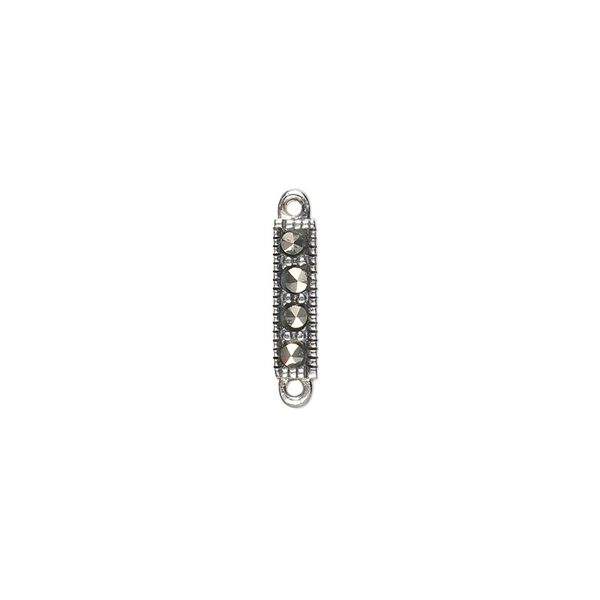 Marcasite / sterling silver 1pkg2, rectangle link natural 11x3mm image number 0
