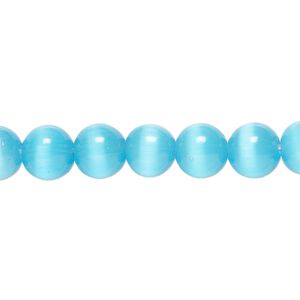 Bead, cat's eye glass (fiber optic glass), turquoise blue, 8mm round, quality grade. Sold per 15-1/2" to 16" strand.