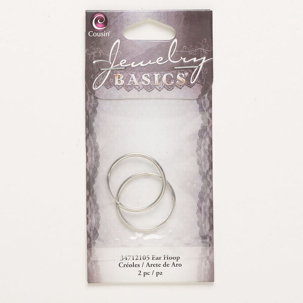 Hoop, steel, pkg/1 pair, silver finish, 21mm round with endless-loop closure. image number 0