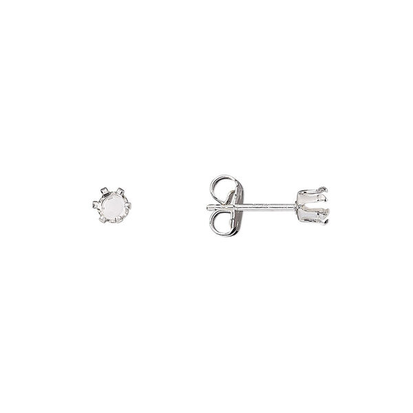 Earstud, Snap-Tite®, sterling silver, 3mm 6-prong round setting. Sold per pkg of 2 pairs. image number 0