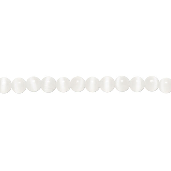 Bead, cat's eye glass (fiber optic glass), white, 4mm round, quality grade. Sold per 15-1/2" to 16" strand. image number 0